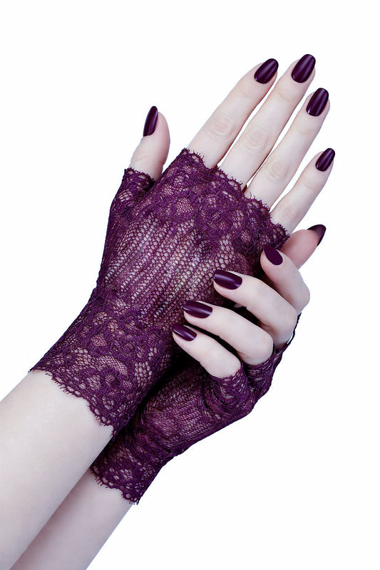 Damen Spitzen Handschuhe fingerlos in aubergine