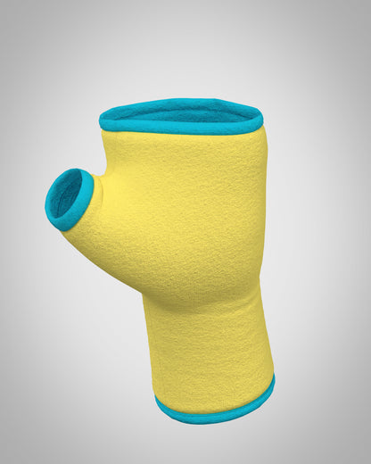 Soft jersey wrist warmers, SUPER COMFORTABLE #MUSTHAVE, brightly patterned, lined, lining color selectable, with bow