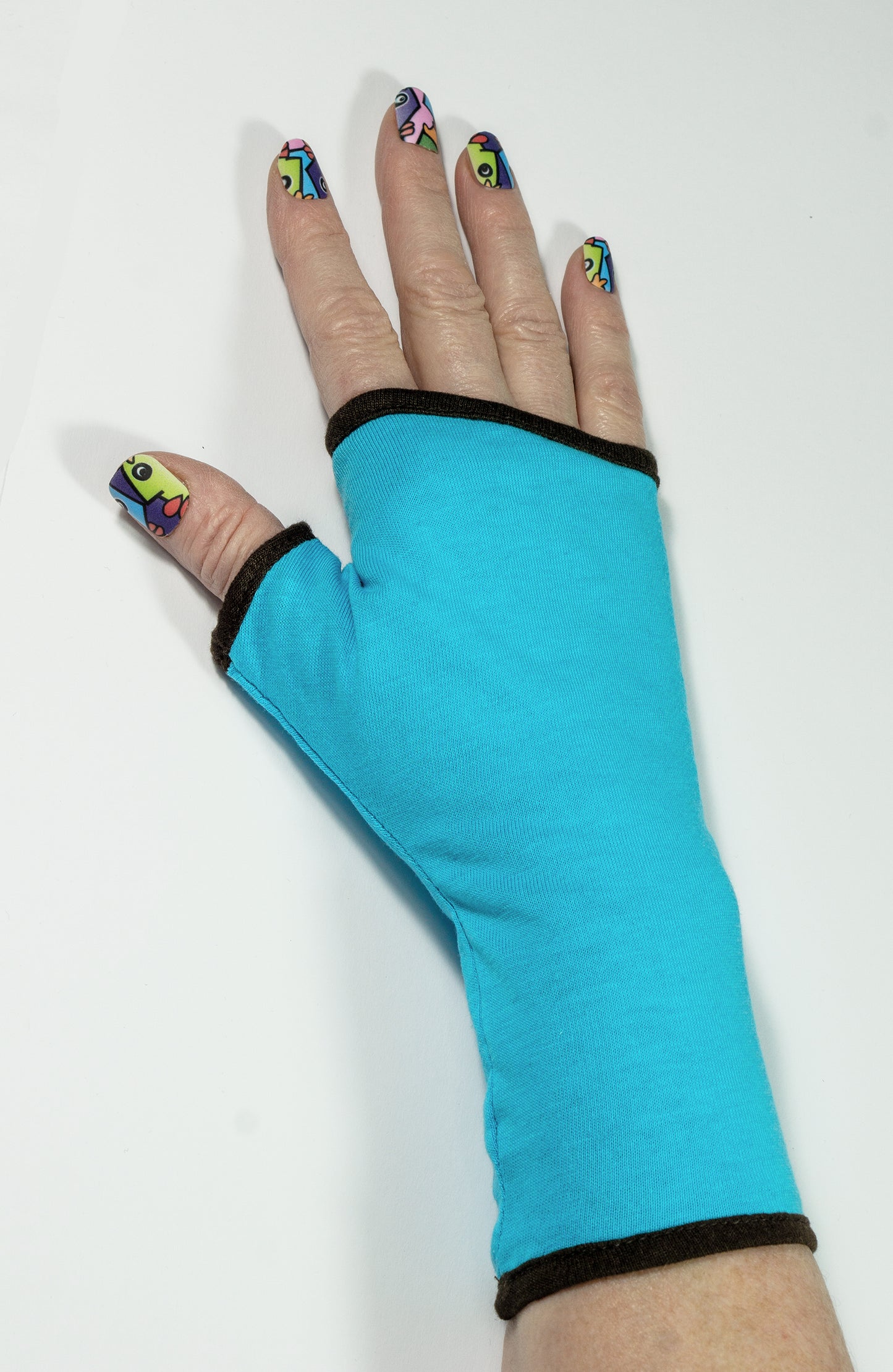Handschuhe fingerlos türkis mit Futter aus 24 Farben wählbar