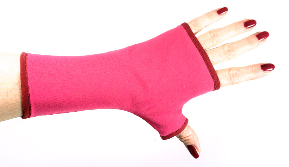 Soft jersey wrist warmers, SUPER COMFORTABLE #MUSTHAVE, brightly patterned, lined, lining color selectable, with bow