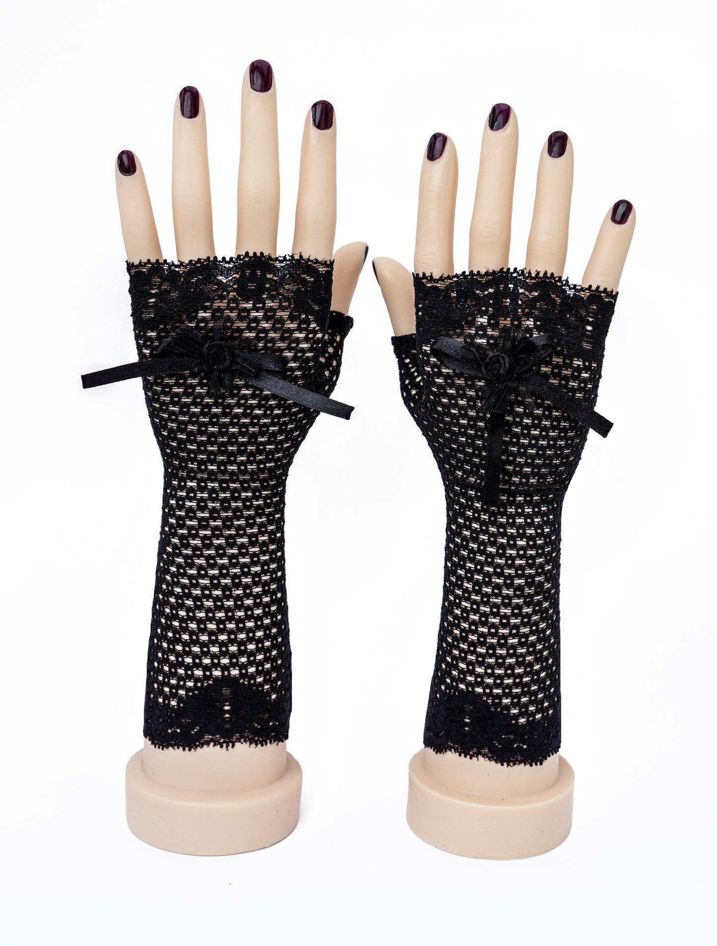 sexy lolita wrist warmers black/pink &amp; bow