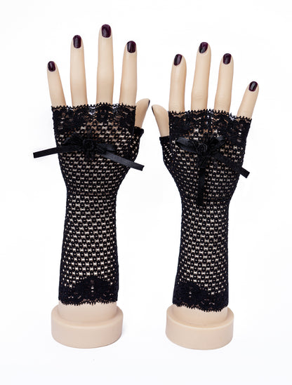 sexy lolita wrist warmers black/pink &amp; bow