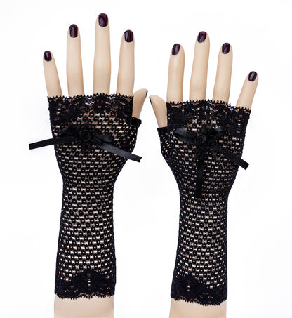 sexy lolita wrist warmers black/pink &amp; bow