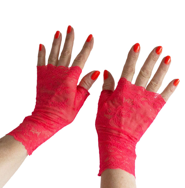 party Handschuhe fingerlos Handarbeit neon pink uv-aktiv Tanzen – Mouska Alfar Manufaktur