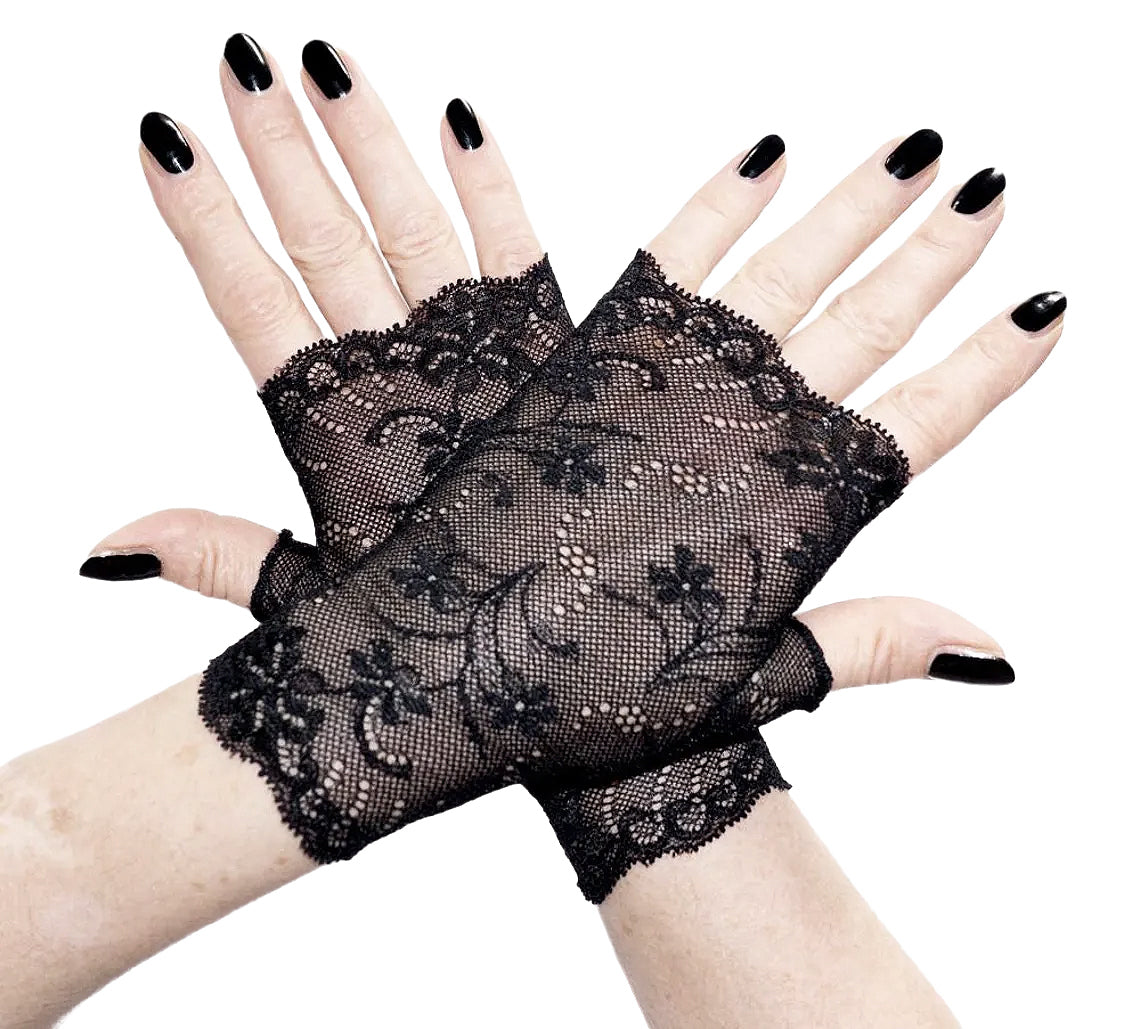 Fingerless lace gloves, black