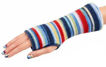 Mitaines en jersey doux, ULTRA CONFORTABLES #INDISPENSABLE, à motifs colorés, doublées (couleur de la doublure au choix), avec nœud.