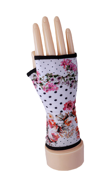 Mitaines en jersey doux, ULTRA CONFORTABLES #INDISPENSABLE, à motifs colorés, doublées (couleur de la doublure au choix), avec nœud.