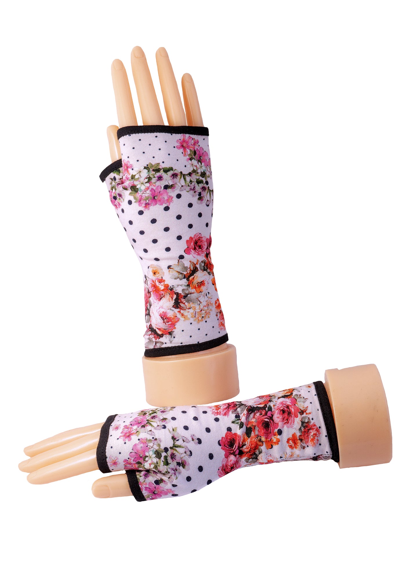 Mitaines en jersey doux, ULTRA CONFORTABLES #INDISPENSABLE, à motifs colorés, doublées (couleur de la doublure au choix), avec nœud.