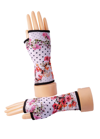 Mitaines en jersey doux, ULTRA CONFORTABLES #INDISPENSABLE, à motifs colorés, doublées (couleur de la doublure au choix), avec nœud.