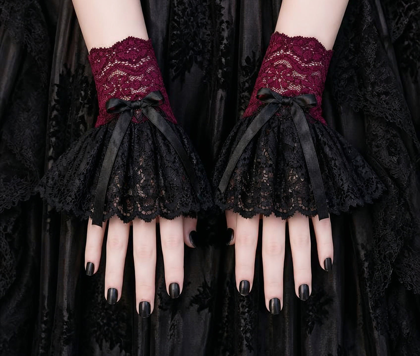 Wrist warmers gloves fingerless white silver with bow made of lace for the wedding