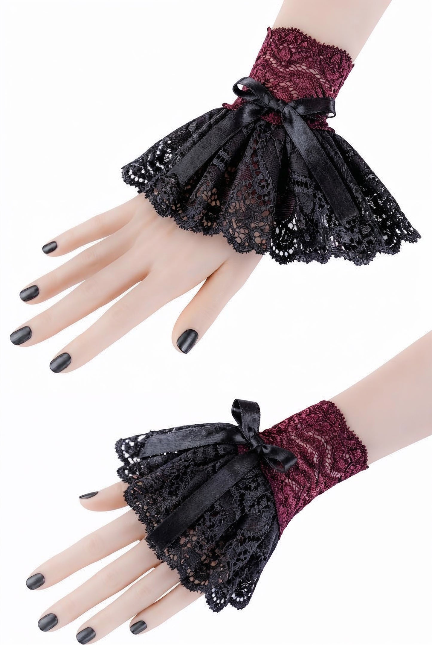 Wrist warmers gloves fingerless white silver with bow made of lace for the wedding