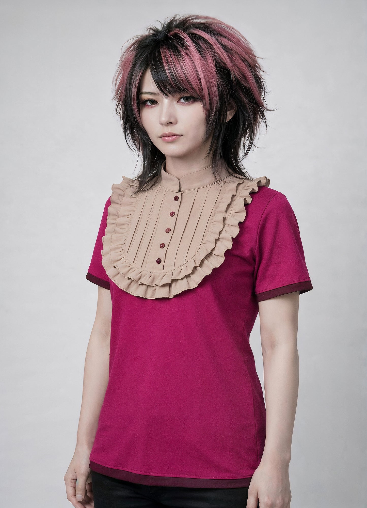 Plastron shirt ladies Tenshi jersey + cotton body olive black wine red sizes 34-46