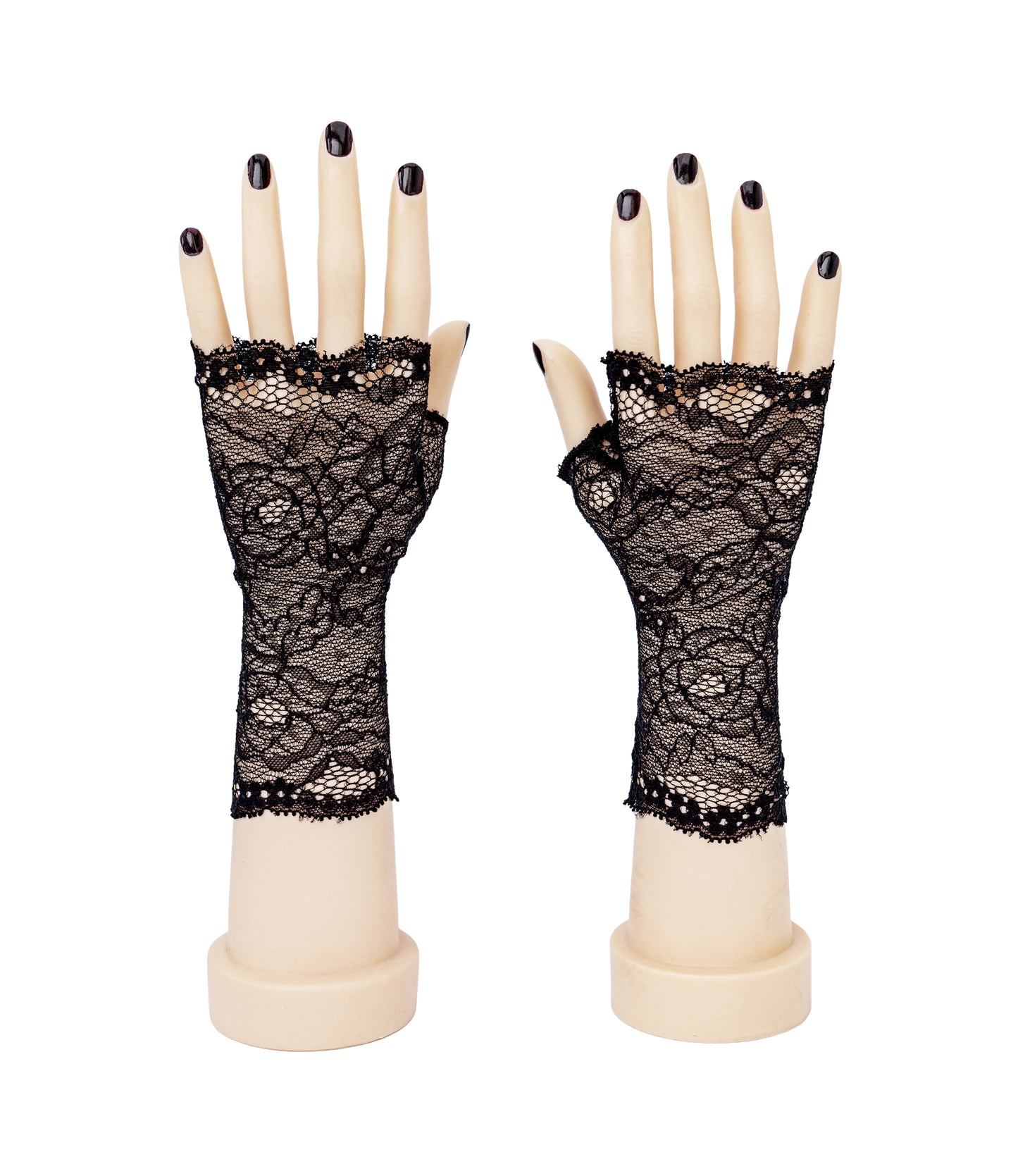 Fingerless gloves with mesh lace, lemon yellow and peach