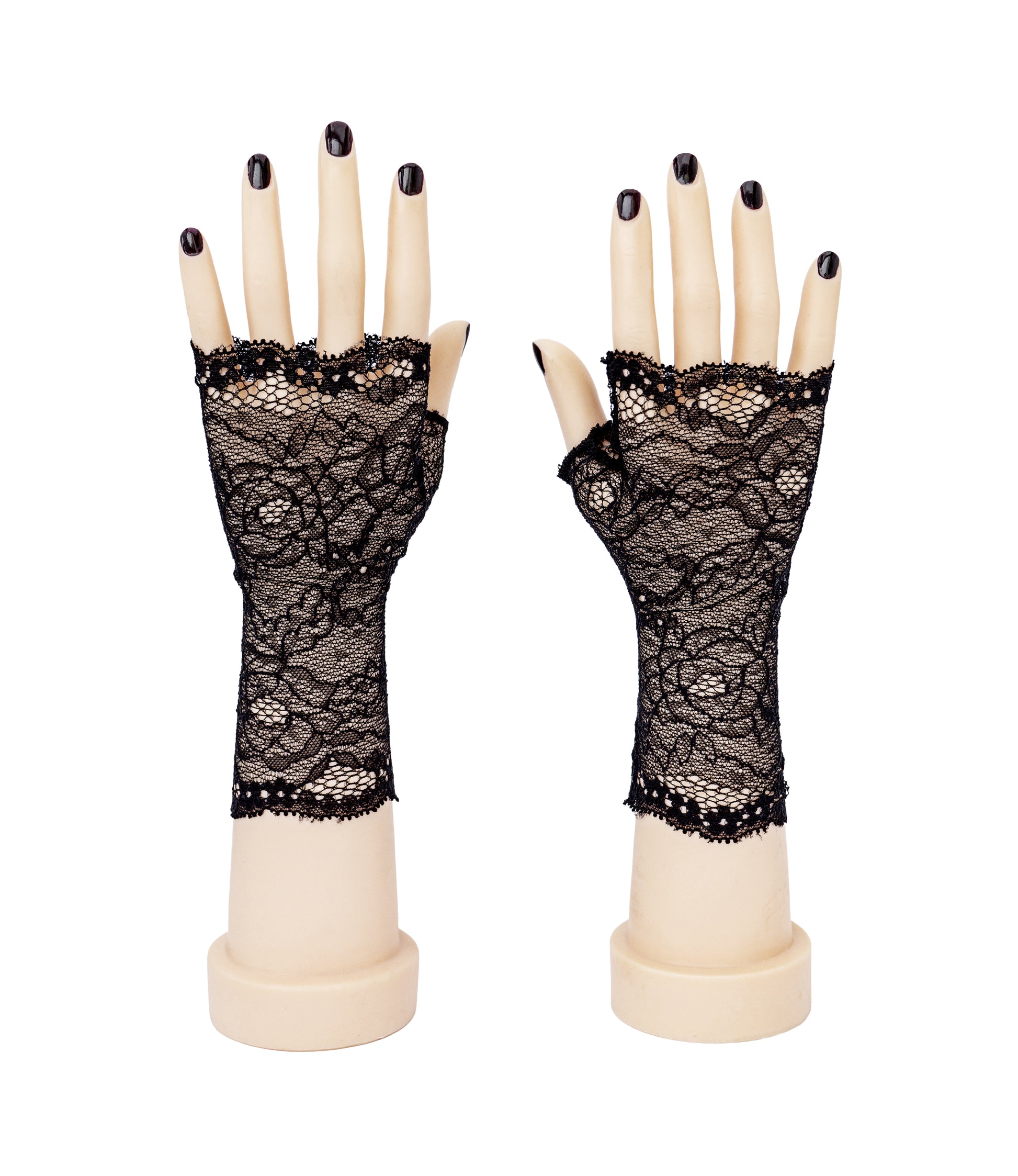 Fingerless gloves with mesh lace, lemon yellow and peach