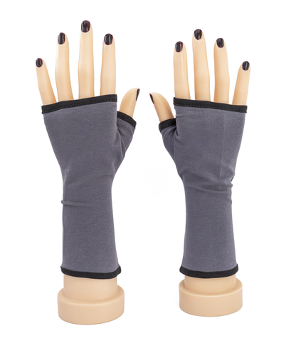 Pulswärmer | Handschuhe fingerlos aus Baumwoll-Jersey in mausgrau mit Futter & Paspel