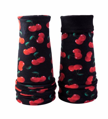 Mitaines en jersey doux, ULTRA CONFORTABLES #INDISPENSABLE, à motifs colorés, doublées (couleur de la doublure au choix), avec nœud.