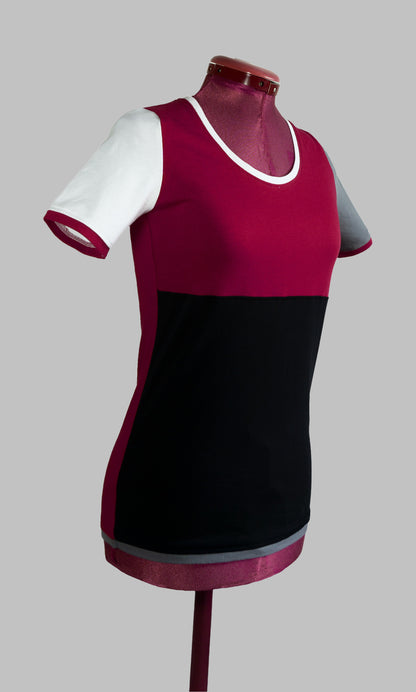 Shirt Nikita Damen oder Kinder Baumwolljersey rot schwarz weiss mausgrau patchwork