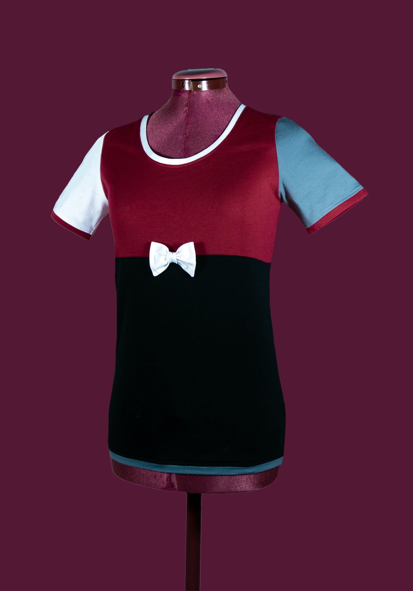 Shirt Nikita Damen oder Kinder Baumwolljersey rot schwarz weiss mausgrau patchwork