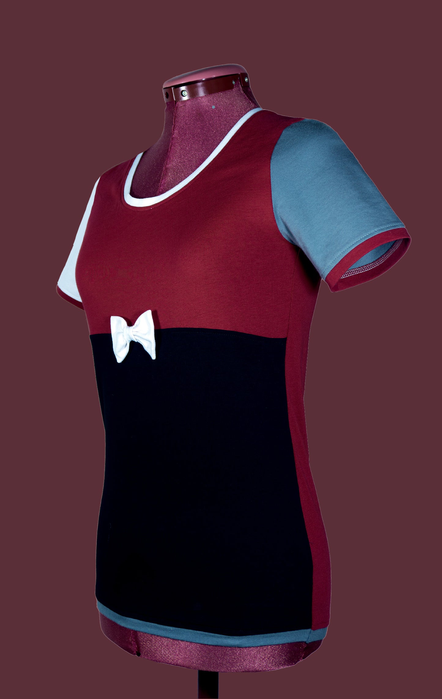 Shirt Nikita Damen oder Kinder Baumwolljersey rot schwarz weiss mausgrau patchwork