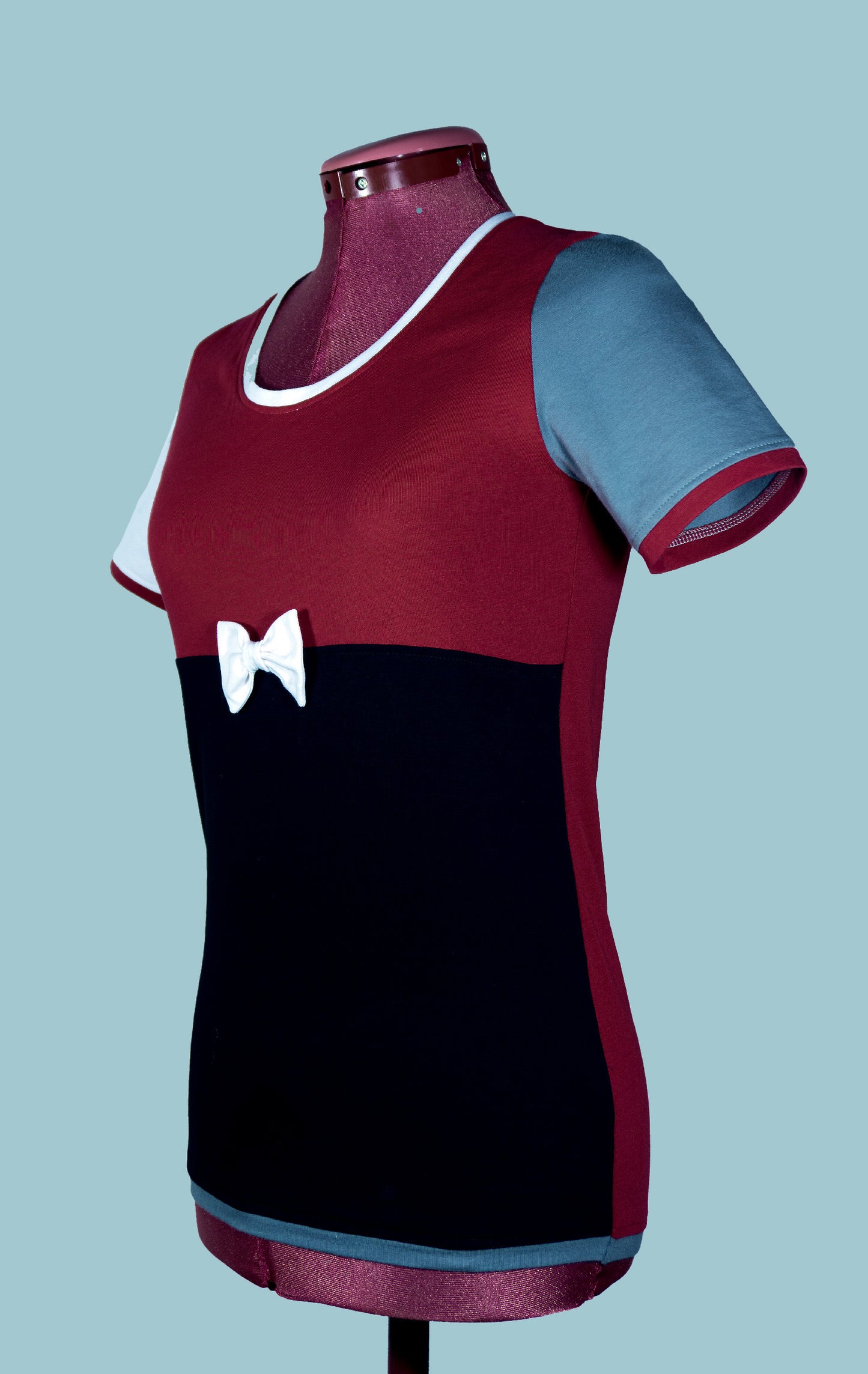 Shirt Nikita Damen oder Kinder Baumwolljersey rot schwarz weiss mausgrau patchwork