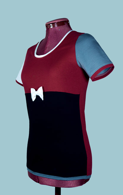 Shirt Nikita Damen oder Kinder Baumwolljersey rot schwarz weiss mausgrau patchwork