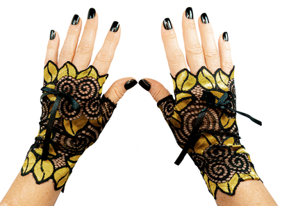 sexy lolita wrist warmers black/pink &amp; bow