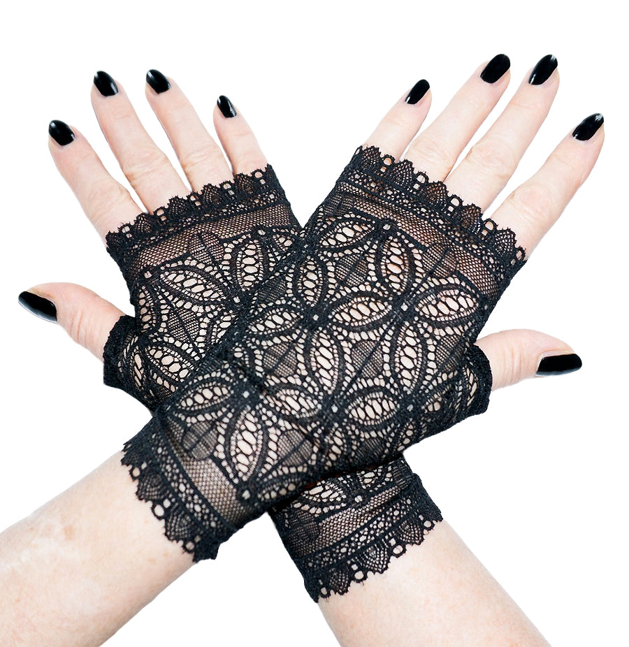 Fingerlose Handschuhe Spitze schwarz, kirchlich, Kommunion Konfirmation