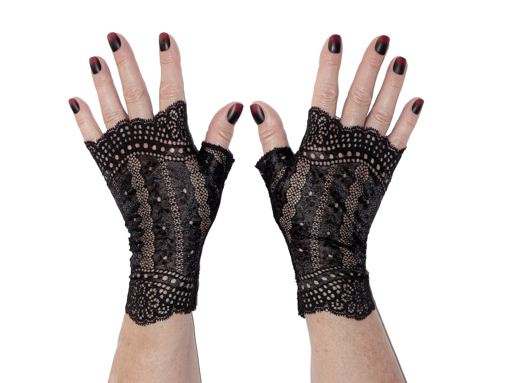 fingerlose Damen Spitze Handschuhe schwarz glänzend