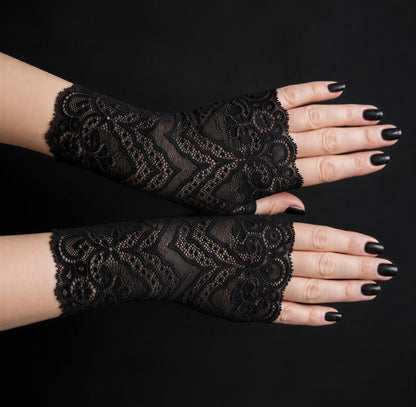 sexy lolita wrist warmers black/pink &amp; bow