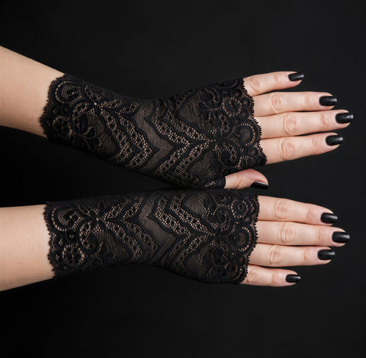fingerlose Damen Spitze Handschuhe schwarz