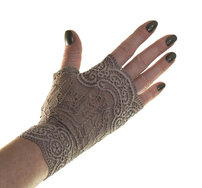 Wrist warmers gloves fingerless white silver with bow made of lace for the wedding