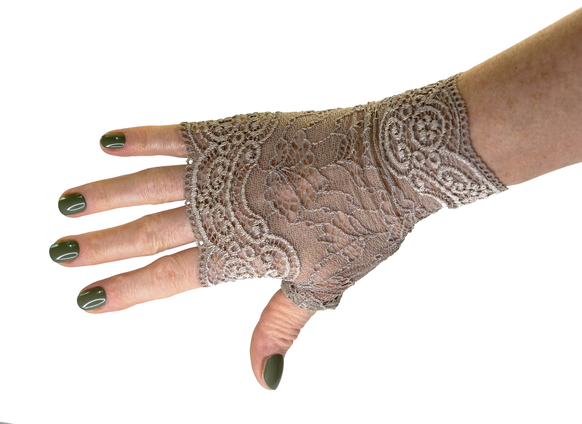 Fingerless lace gloves in taupe Art Deco style