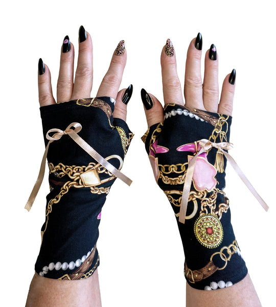 handschuhe russisch glamouröse Handschuhe ohne Finger Digitaldruck Jersey russisch pompös – Mouska Alfar Manufaktur
