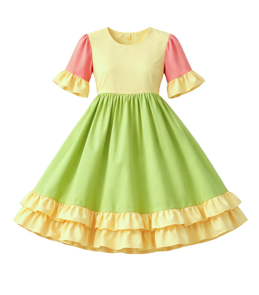 flatlay Vorderansicht kawaii cosplay Kleid Akari in pastell Farben. Für festivals, anime conventions, auch für Mamma Kind im set erhältlich oder beste Freudinnen. Aus schwerer Baumwolle, daher Winter als auch Sommer tragbar.