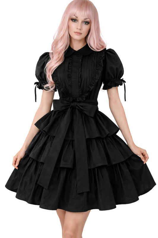 schwarzes kuro lolita gothic kleid Misaya im aristocrat stil aus baumwolle in midi Länge
