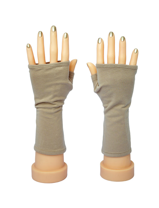 Pulswärmer Handschuhe fingerlos beige Baumwolle Jersey Futter in hellen Farben