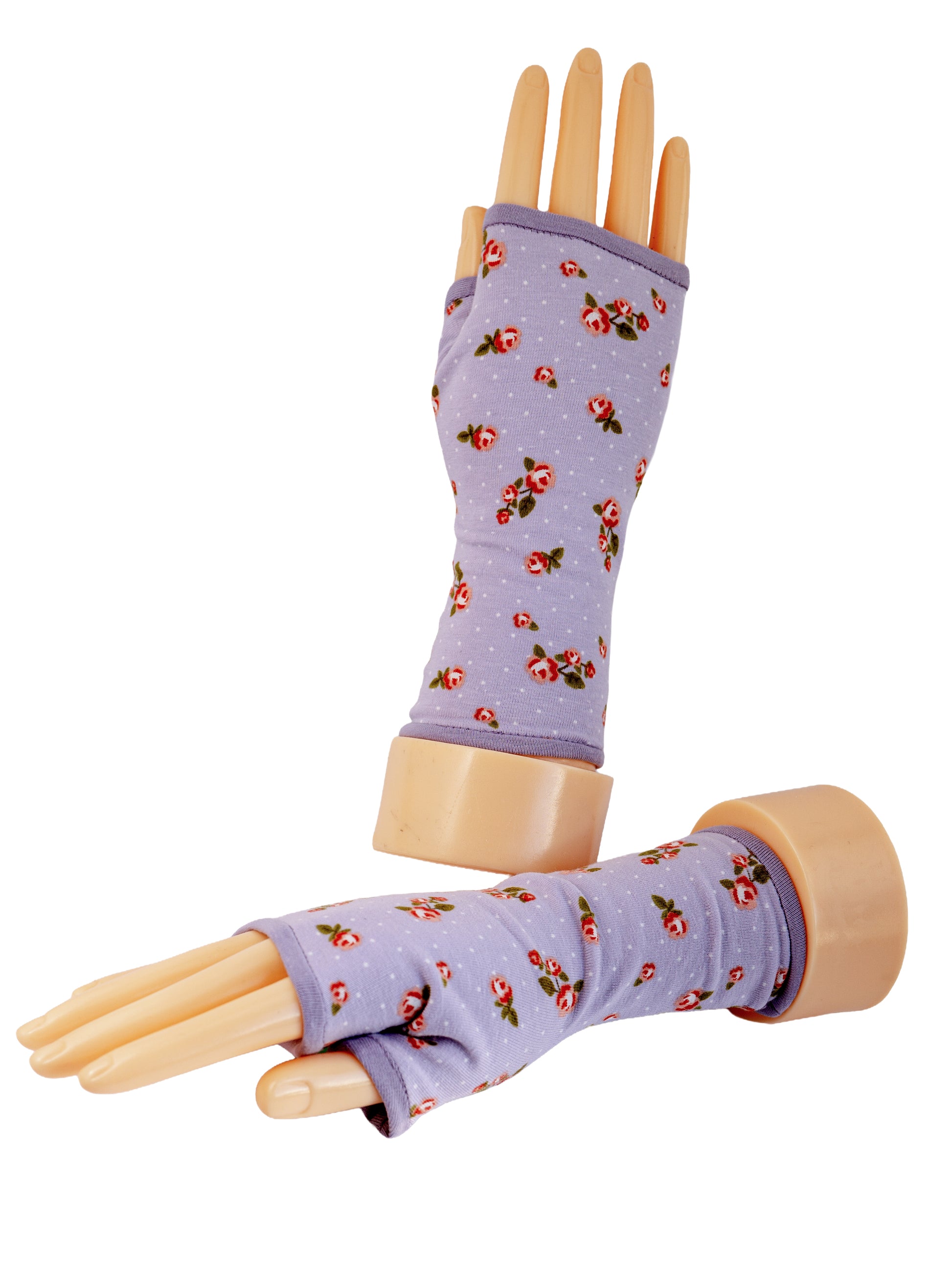 fingerlose Handschuhe flieder vintage polkadots Rosen Muster mit Futter – Mouska Alfar Manufaktur