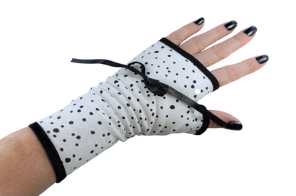 Soft jersey wrist warmers, SUPER COMFORTABLE #MUSTHAVE, brightly patterned, lined, lining color selectable, with bow
