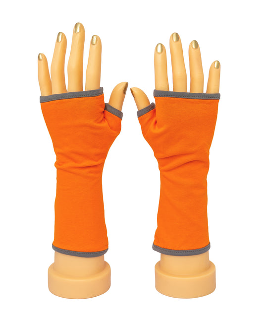 Pulswärmer Handschuhe fingerlos Jersey orange + Paspel Futter in dunklen Farben