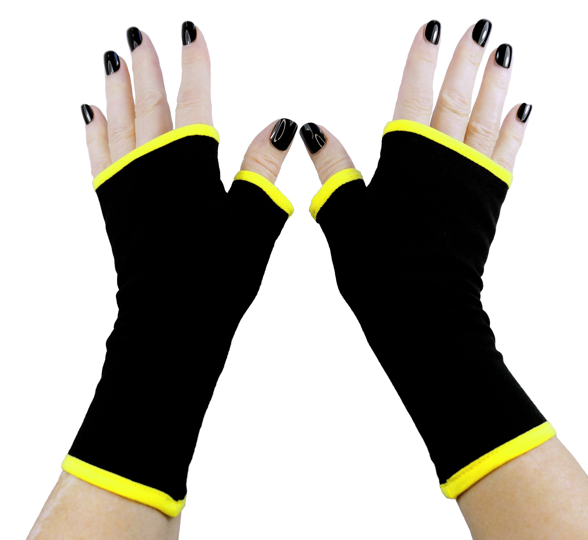 Handschuhe fingerlos Baumwolle Jersey schwarz, Futter wählbar