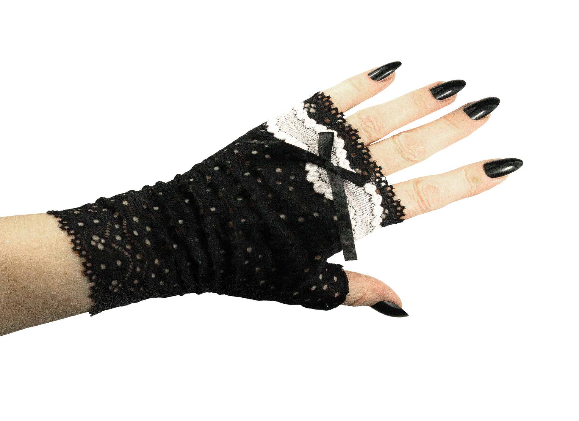 Elegante Abendgarderobe Handschuhe aus Wäschespitze schwarz rosa