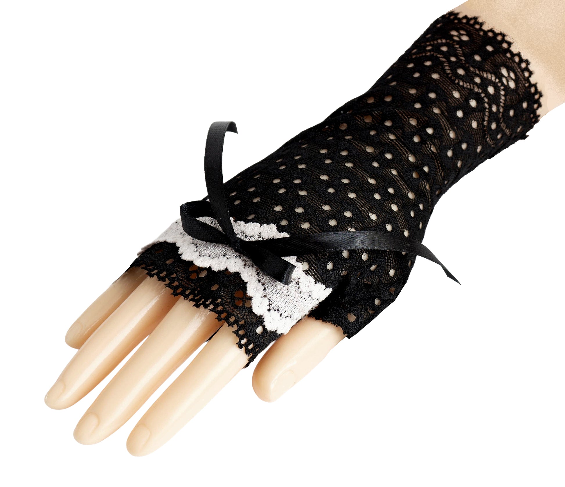 Fingerlose Spitzenhandschuhe schwarz rosa als Geburtstagsgeschenk