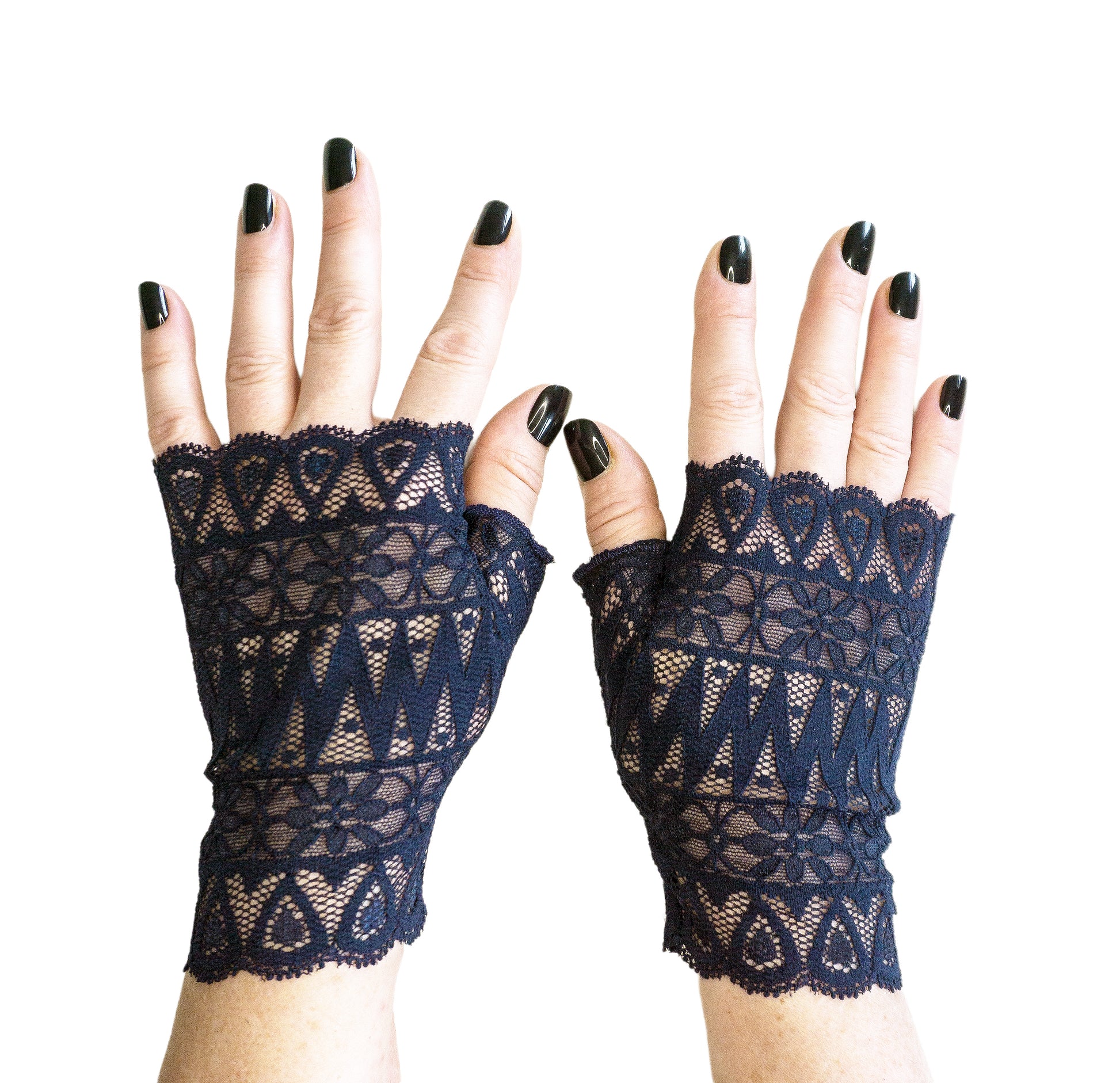 ein paar Handschuhe ohne Finger aus Spitze und deutscher Wäscheproduktion, Größen XS, S, M, L, XL
