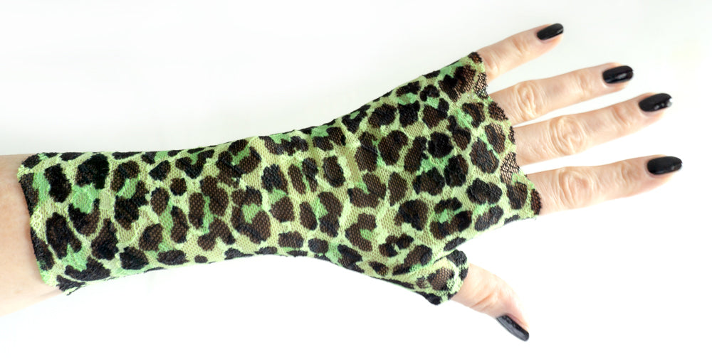 lange Handschuhe fingerlos leopard pink punk oder grün schwarz – Mouska Alfar Manufaktur