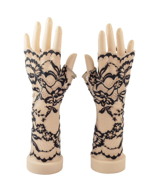 lange Spitzen Handschuhe im art deco stil für 20er jahre oder gatsby party in nude schwarz