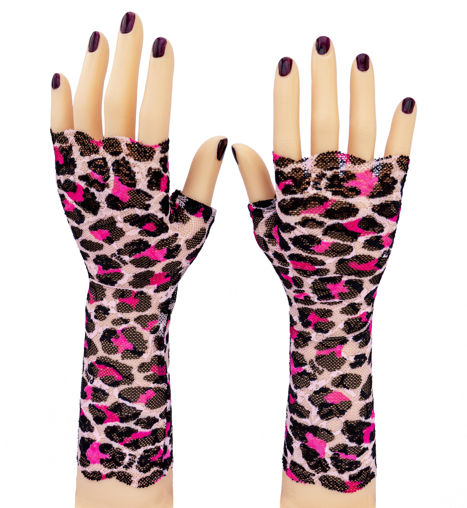 lange Handschuhe fingerlos leopard pink punk oder grün schwarz – Mouska Alfar Manufaktur