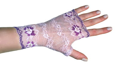 art deco Handschuhe fingerlos aus Spitze in flieder "wilde orchidee", zarte nostalgische Verarbeitung mit Blumen und lila Bogenkante - 2 farbig
