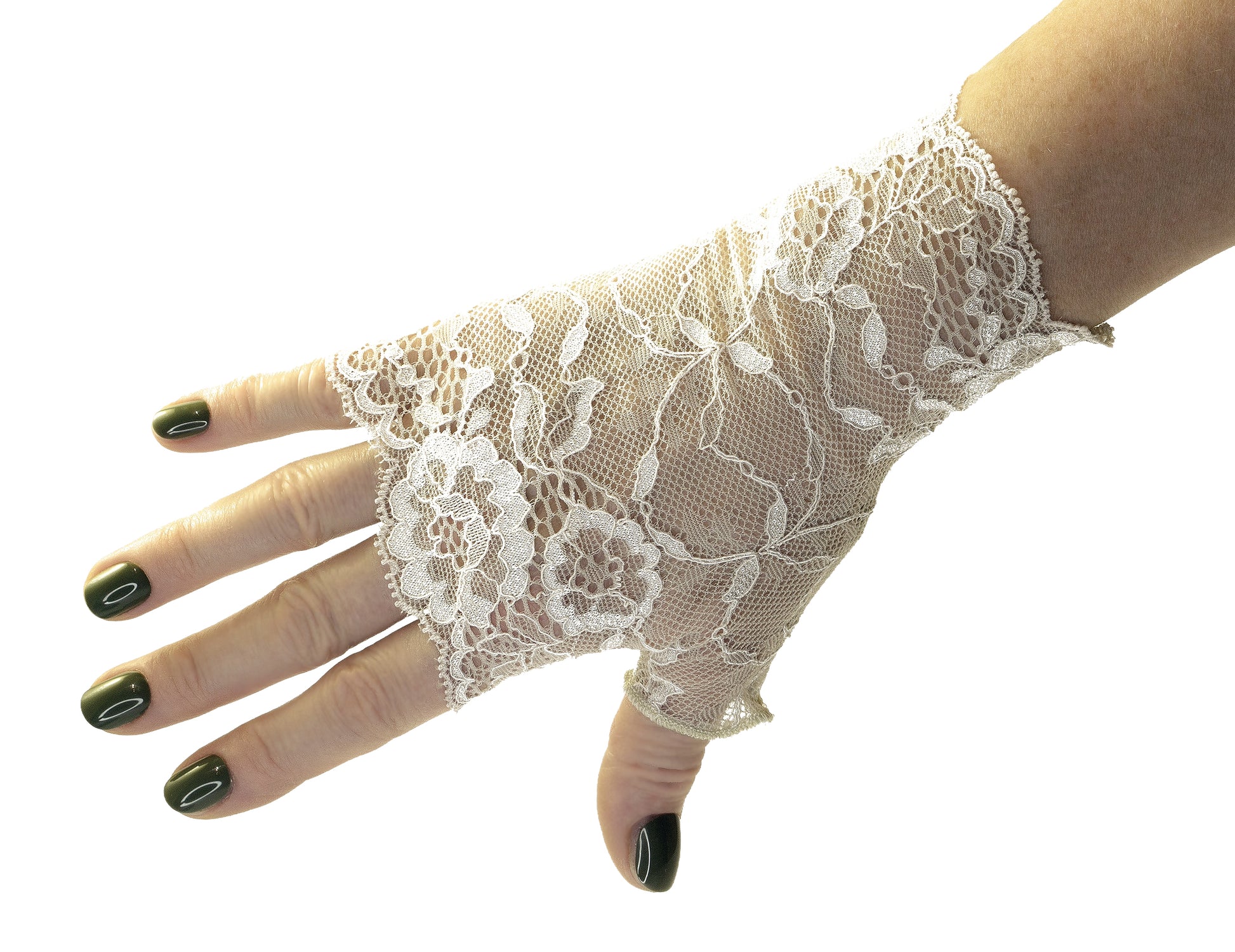 Fingerlose Handschuhe ecru Spitze mit Blumen für Vintage Hochzeit