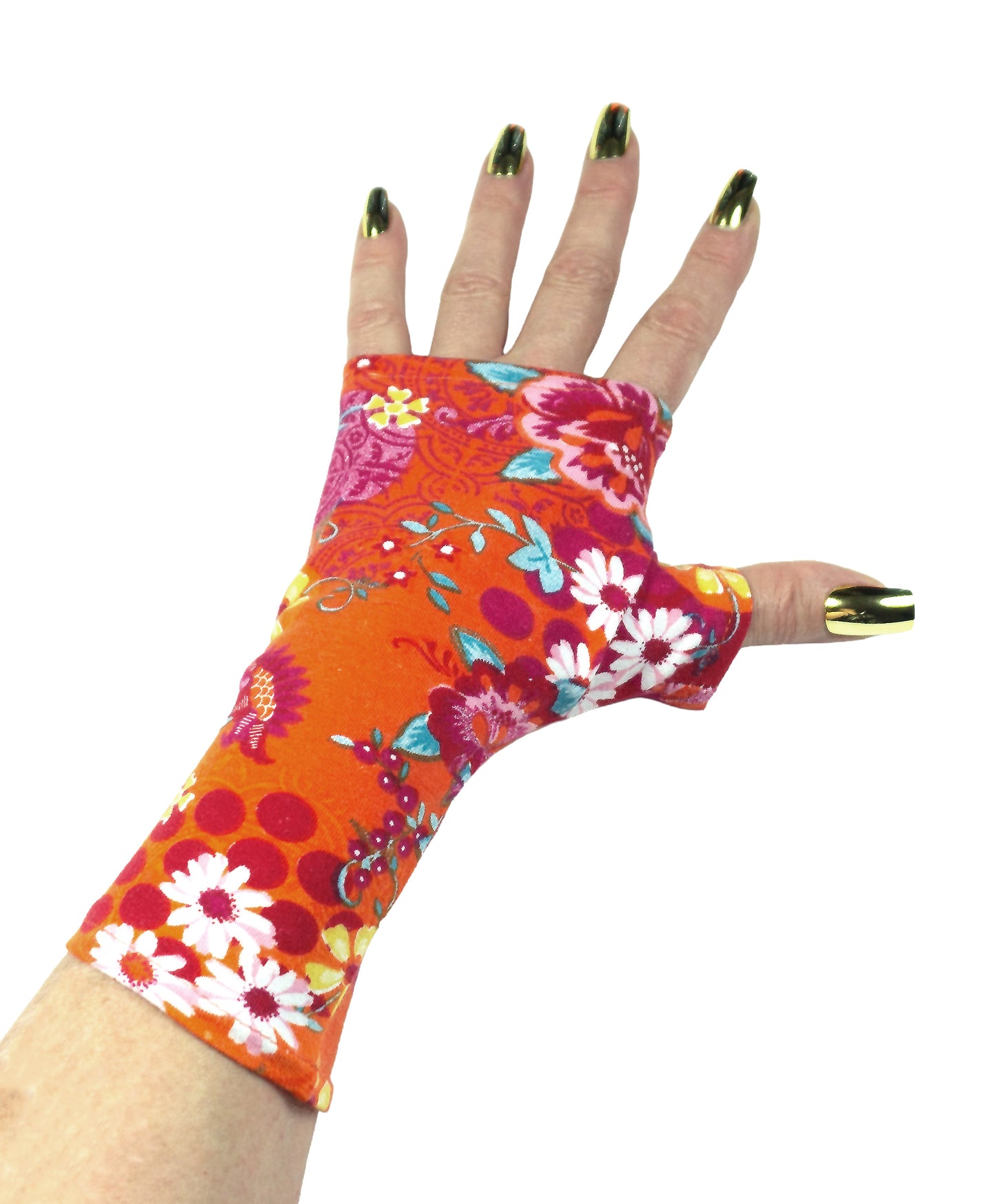 Mitaines en jersey doux, ULTRA CONFORTABLES #INDISPENSABLE, à motifs colorés, doublées (couleur de la doublure au choix), avec nœud.