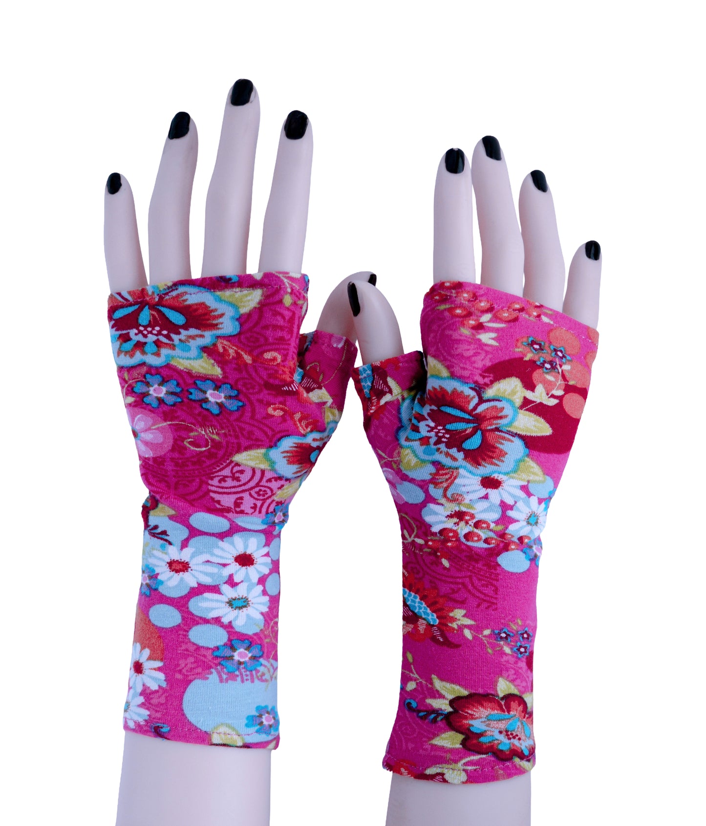 Mitaines en jersey doux, ULTRA CONFORTABLES #INDISPENSABLE, à motifs colorés, doublées (couleur de la doublure au choix), avec nœud.